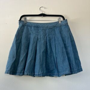 American Eagle Outfitters Denim Pleated Skater Skirt - Blue